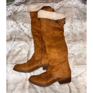 Maurice’s Vivienne Sherpa Cuffed Suede Look Brown Tall Knee-High Boots Size 11